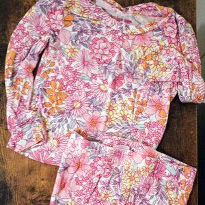 Baby long - 2-piece pajama-Pink, floral print, Size 18 months